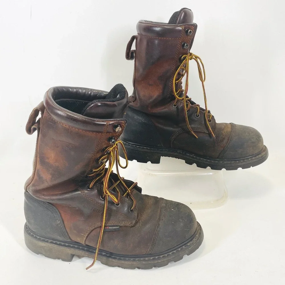 Red Wing 4499 Mens 7.5 D MetGuard Waterproof Vibram Safety Toe Work Boots Brown